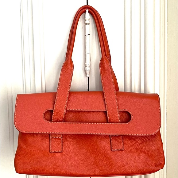 Icons Orange Leather Handbag. Made in Italy - Picture 1 of 8